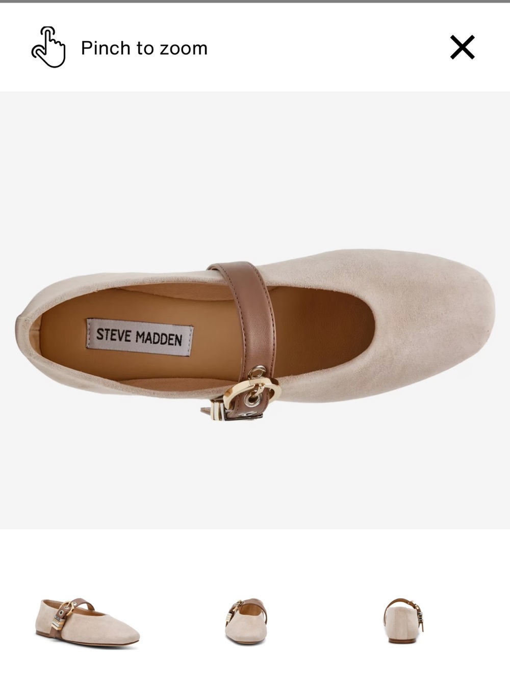 Steve Madden Beige Suede Mary Jane with Brown Strap and Gold Buckle